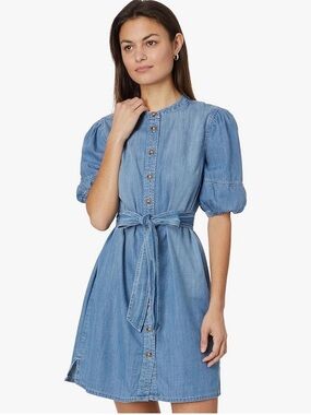 Sanctuary Hit the Scene Denim Shirt Dress Size L Puff Sleeves Belted Medium Wash